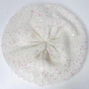 H&M Cream Knit Pink Sequined Beret